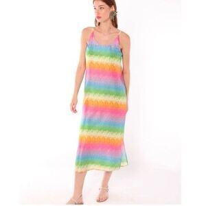 Vilagallo Womens Gina Striped Silk Midi Dress Size 42 Large Colorful Party
